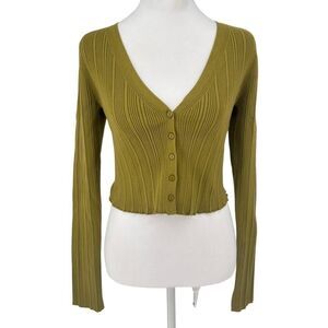 NWT Velvet by Graham & Spencer Ribbed Crop Cardigan Sz Medium Pistachio Green